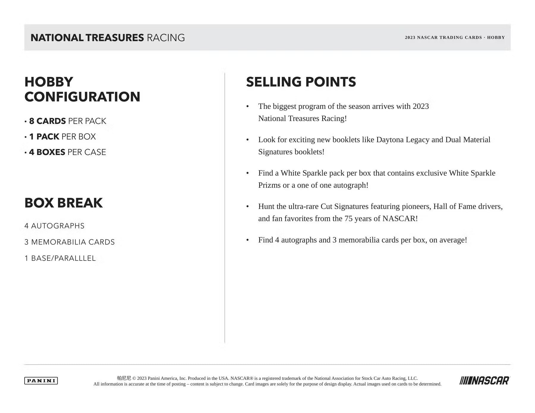 2023 Panini National Treasures Racing Hobby Box - Columbia Hobby - Sports Card Boxes - Toploaders - Card Savers