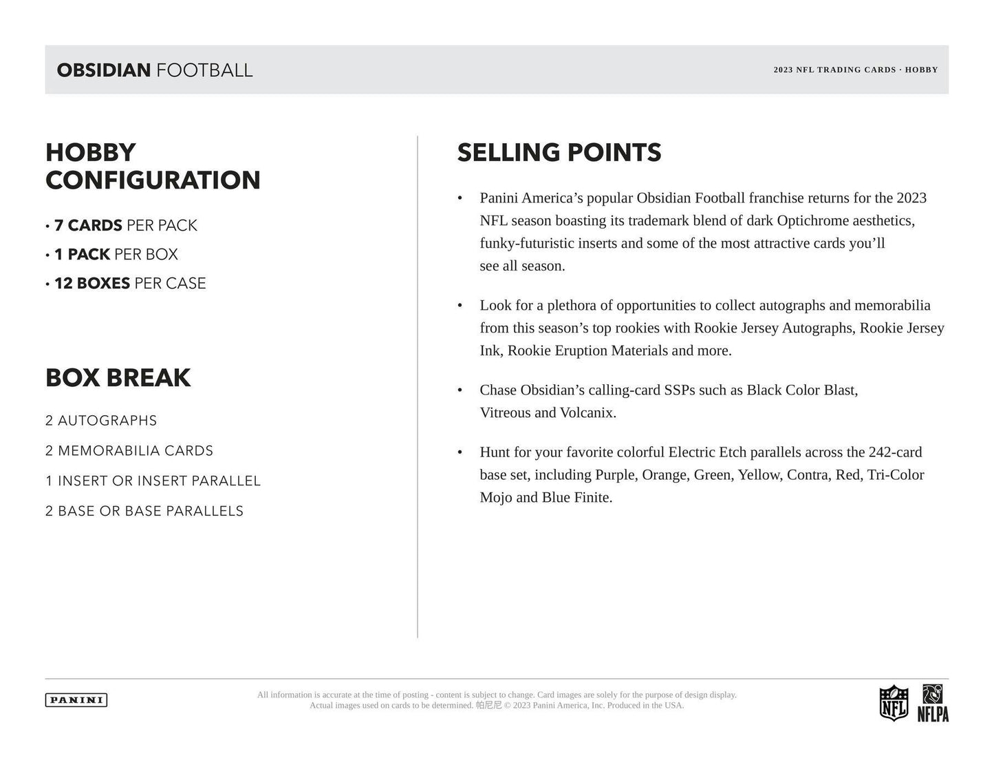 2023 Panini Obsidian Football Hobby Box - Columbia Hobby - Sports Card Boxes - Toploaders - Card Savers