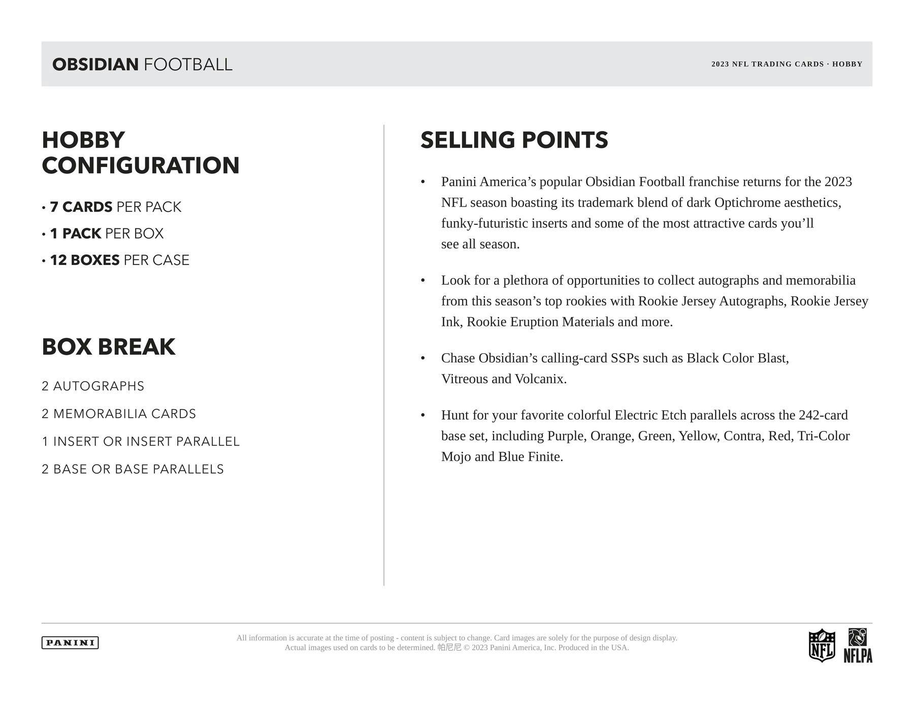 2023 Panini Obsidian Football Hobby Box - Columbia Hobby - Sports Card Boxes - Toploaders - Card Savers