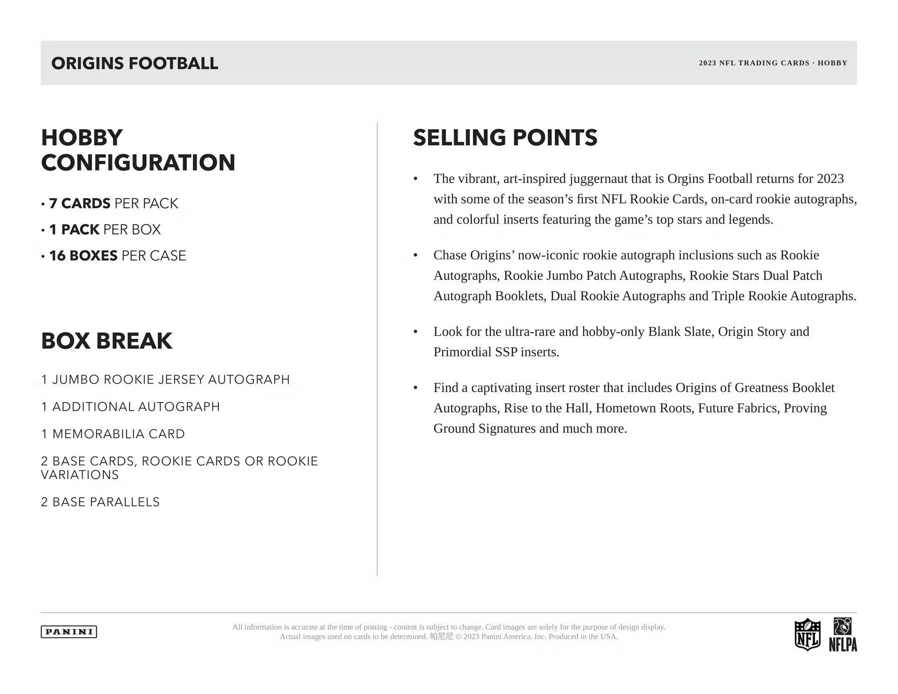2023 Panini Origins Football Hobby Box - Columbia Hobby - Sports Card Boxes - Toploaders - Card Savers