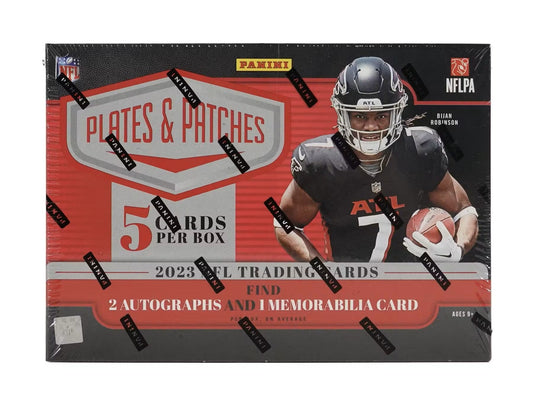 2023 Panini Plates and Patches Football Hobby Box - Columbia Hobby - Sports Card Boxes - Toploaders - Card Savers
