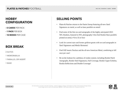 2023 Panini Plates and Patches Football Hobby Box - Columbia Hobby - Sports Card Boxes - Toploaders - Card Savers