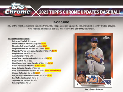 2023 Topps Chrome Update Series Baseball Hobby Box - Columbia Hobby - Sports Card Boxes - Toploaders - Card Savers