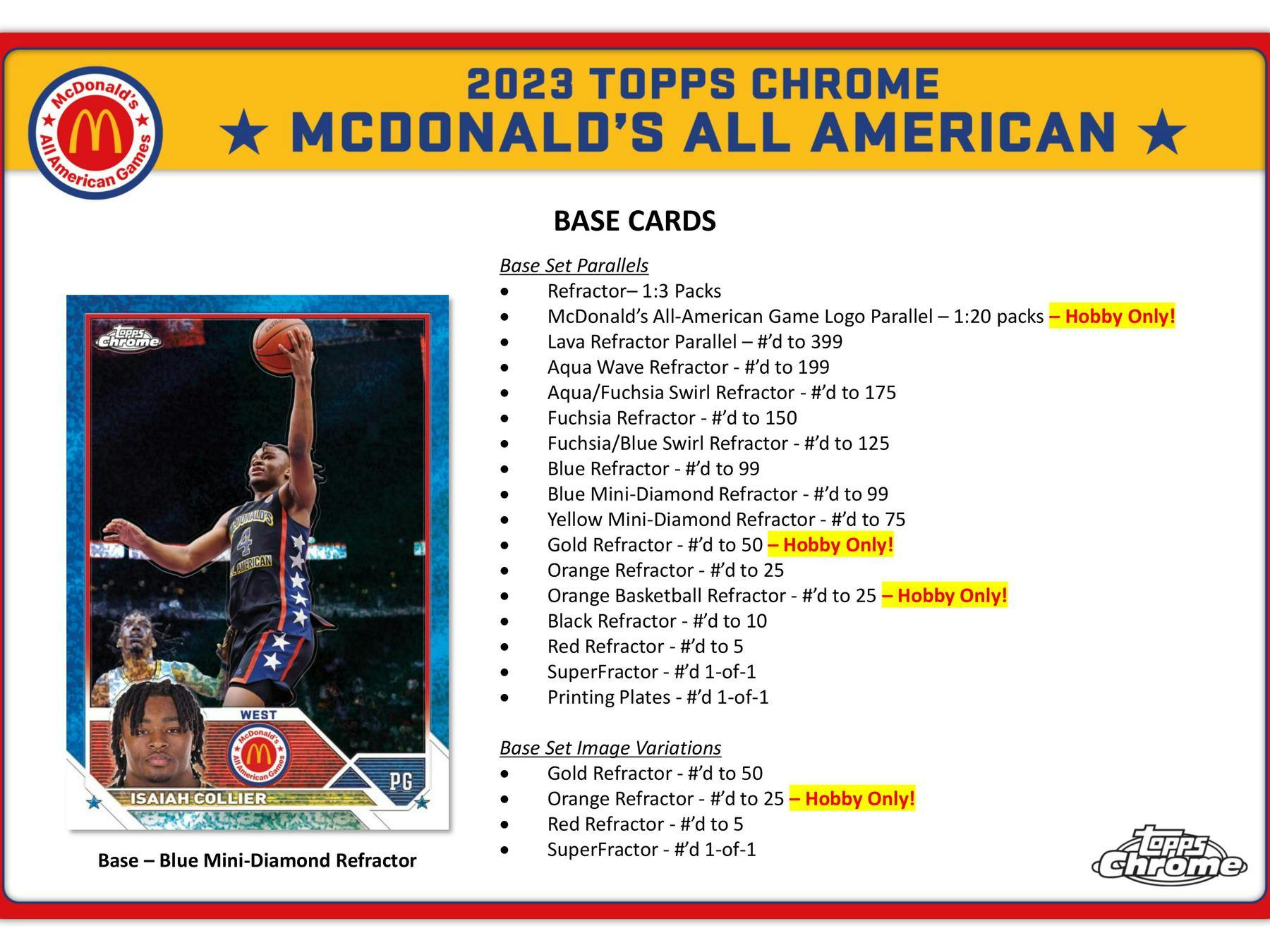 2023 Topps McDonald's All American Chrome Basketball Hobby Box - Columbia Hobby - Sports Card Boxes - Toploaders - Card Savers