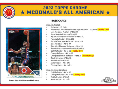 2023 Topps McDonald's All American Chrome Basketball Hobby Box - Columbia Hobby - Sports Card Boxes - Toploaders - Card Savers