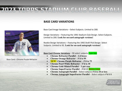 2023 Topps Stadium Club Baseball Hobby Box - Columbia Hobby - Sports Card Boxes - Toploaders - Card Savers