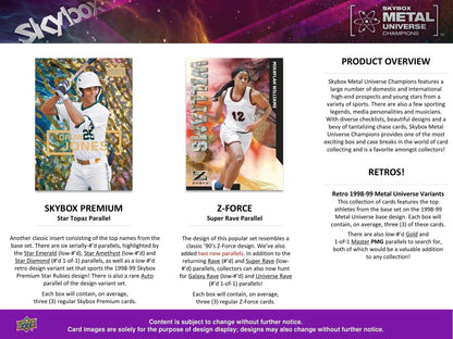 2023 Upper Deck Skybox Metal Universe Champions Hobby Box - Columbia Hobby - Sports Card Boxes - Toploaders - Card Savers