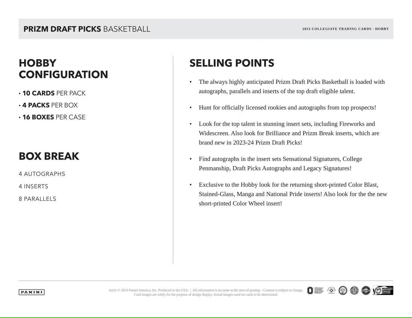 2023/24 Panini Prizm Draft Picks Basketball Hobby Box - Columbia Hobby - Sports Card Boxes - Toploaders - Card Savers