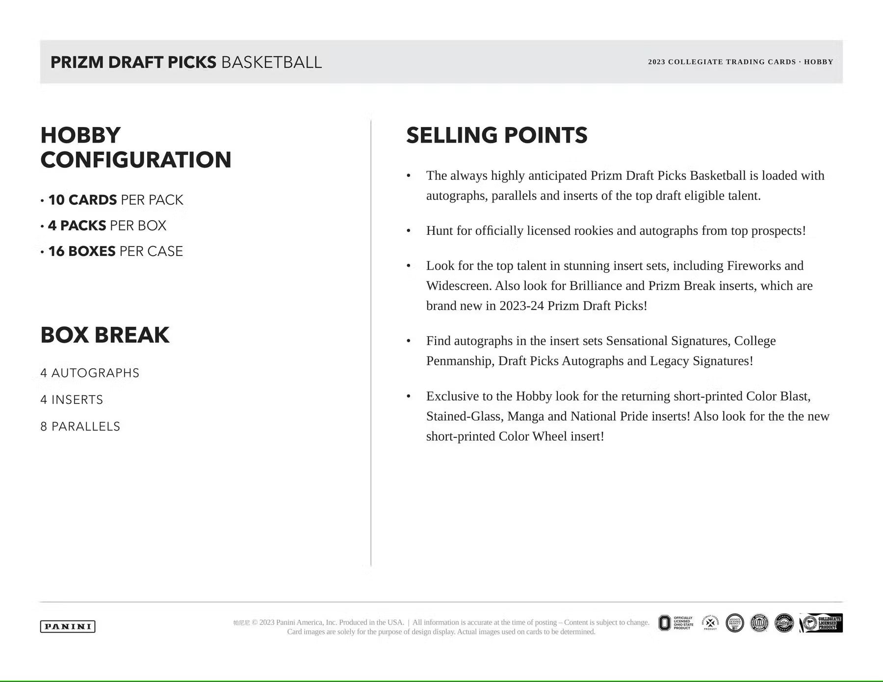2023/24 Panini Prizm Draft Picks Basketball Hobby Box - Columbia Hobby - Sports Card Boxes - Toploaders - Card Savers