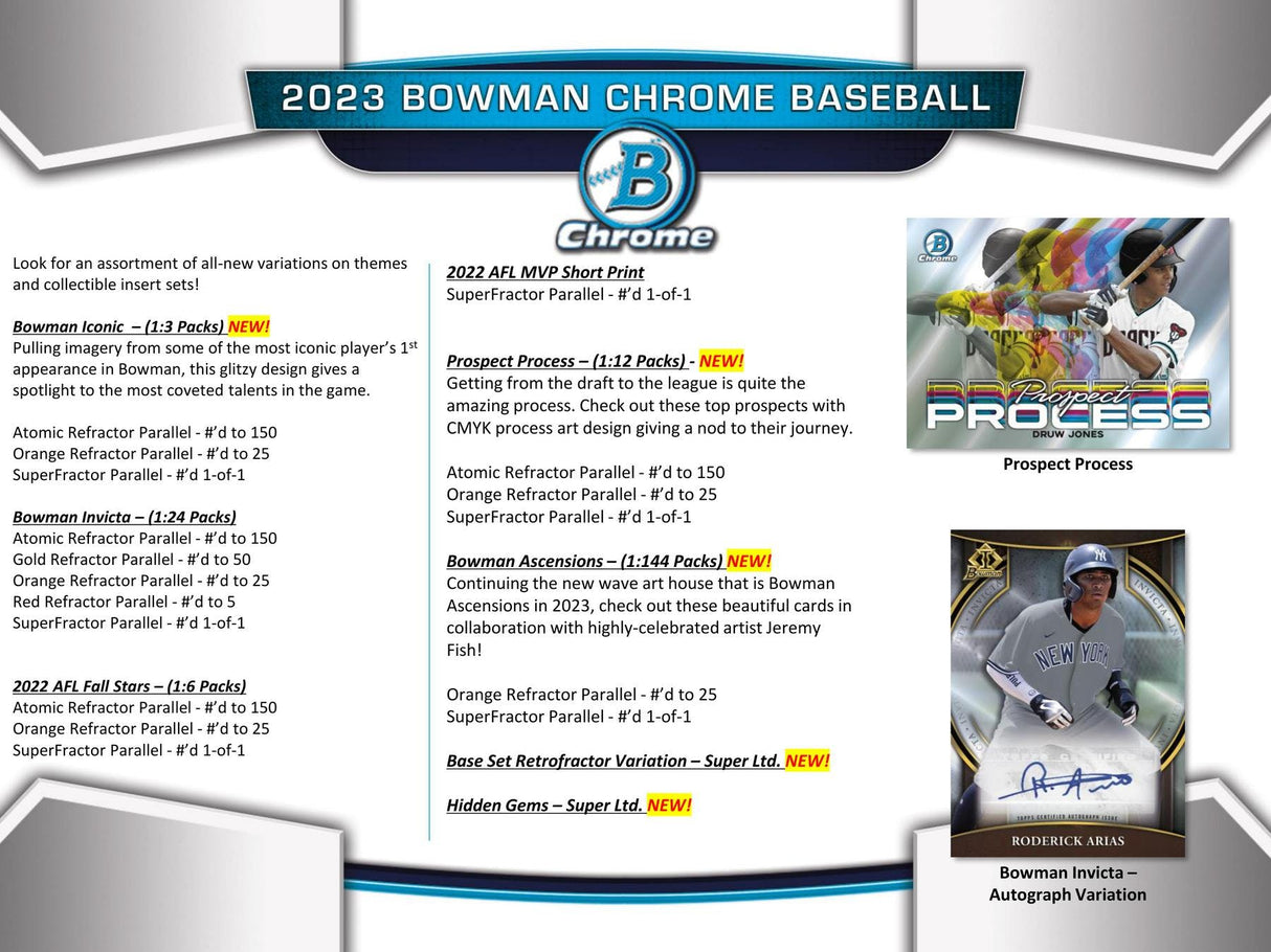 2023 Bowman Chrome Baseball Hobby Box – Columbia Hobby - Sports
