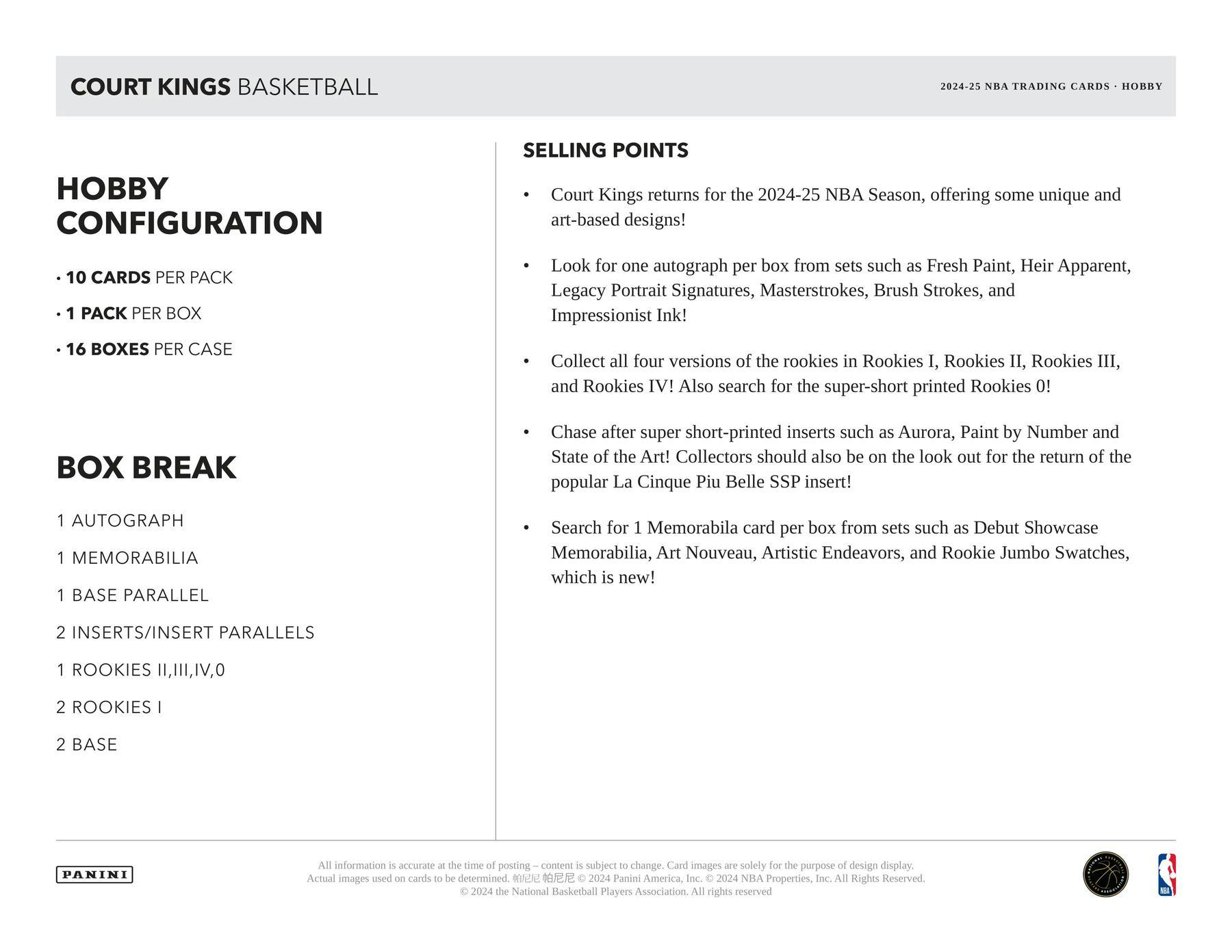 2024 - 25 Panini Court Kings Basketball Hobby Box - Columbia Hobby - Sports Card Boxes - Toploaders - Card Savers
