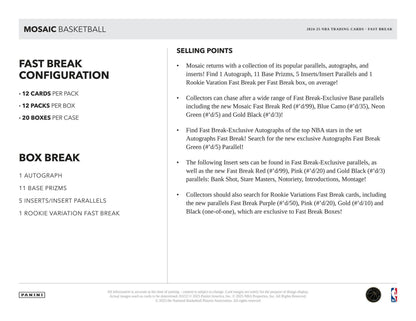 2024 - 25 Panini Mosaic Basketball Fast Break Box | Columbia Sports Cards - Columbia Hobby - Sports Card Boxes - Toploaders - Card Savers