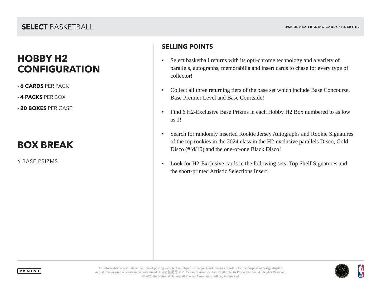 2024 - 25 Panini Select Basketball H2 Box - Columbia Hobby - Sports Card Boxes - Toploaders - Card Savers