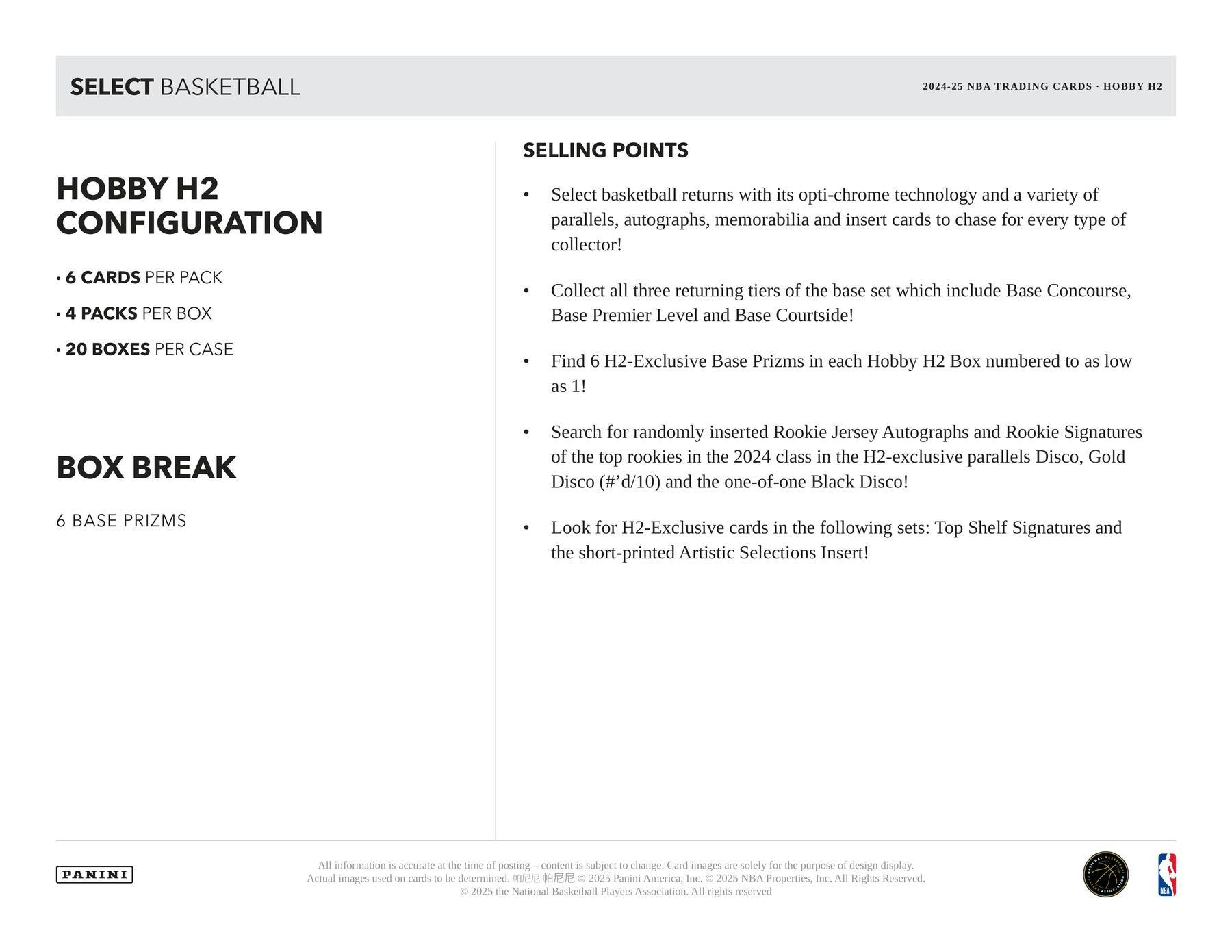 2024 - 25 Panini Select Basketball H2 Box - Columbia Hobby - Sports Card Boxes - Toploaders - Card Savers