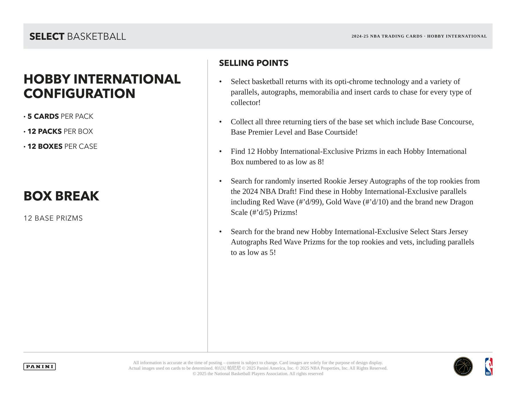 2024 - 25 Panini Select Basketball International Hobby Box – Columbia Sports Cards & More - Columbia Hobby - Sports Card Boxes - Toploaders - Card Savers
