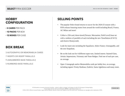 2024 - 25 Panini Select FIFA Soccer Hobby Box - Columbia Hobby - Sports Card Boxes - Toploaders - Card Savers