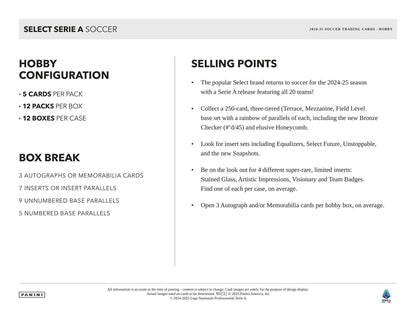 2024 - 25 Panini Select Serie A Soccer Hobby Box - Columbia Hobby - Sports Card Boxes - Toploaders - Card Savers