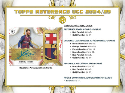2024 - 25 Topps Reverence UEFA Club Competitions Soccer Hobby Box - Columbia Hobby - Sports Card Boxes - Toploaders - Card Savers