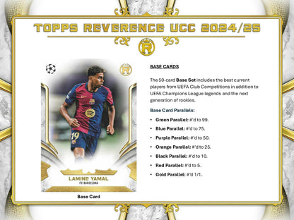 2024 - 25 Topps Reverence UEFA Club Competitions Soccer Hobby Box - Columbia Hobby - Sports Card Boxes - Toploaders - Card Savers