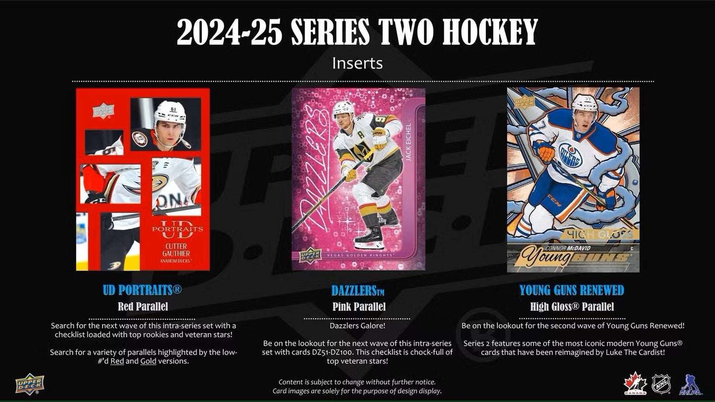 2024 - 25 Upper Deck Series 2 Hockey Hobby Box - Columbia Hobby - Sports Card Boxes - Toploaders - Card Savers