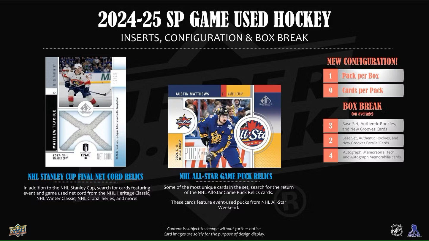 2024 - 25 Upper Deck SP Game Used Hockey Hobby Box - Columbia Hobby - Sports Card Boxes - Toploaders - Card Savers