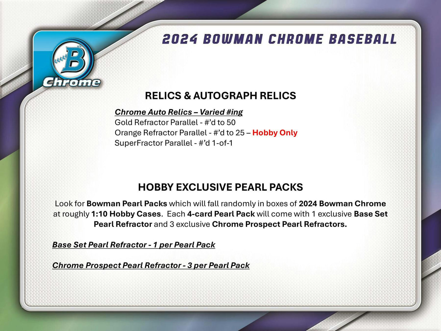 2024 Bowman Chrome Baseball Hobby Box - Columbia Hobby - Sports Card Boxes - Toploaders - Card Savers