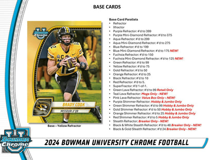 2024 Bowman University Chrome Football 7 - Pack Blaster Box - Columbia Hobby - Sports Card Boxes - Toploaders - Card Savers