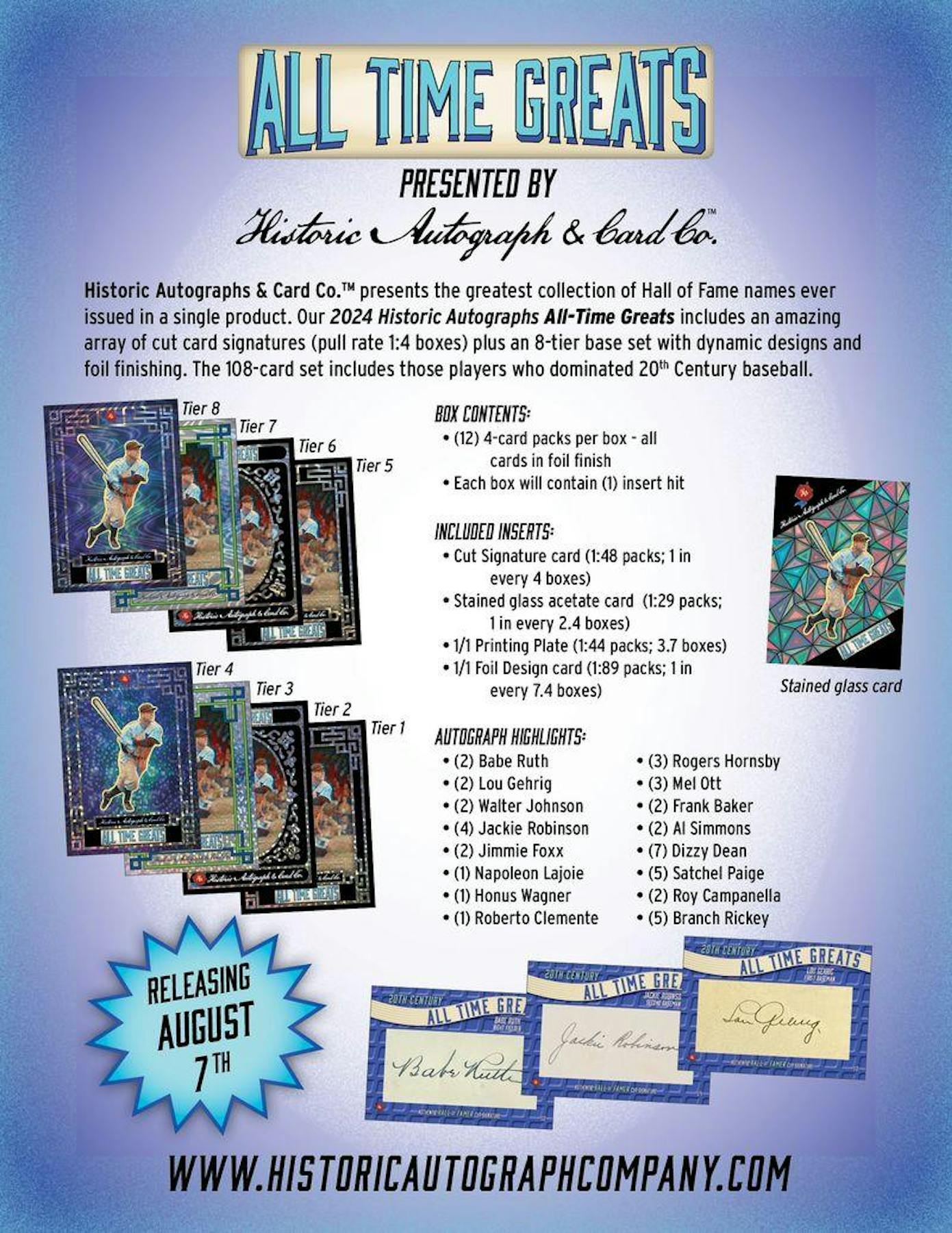 2024 Historic Autographs All - Time Greats Baseball Hobby - Columbia Hobby - Sports Card Boxes - Toploaders - Card Savers