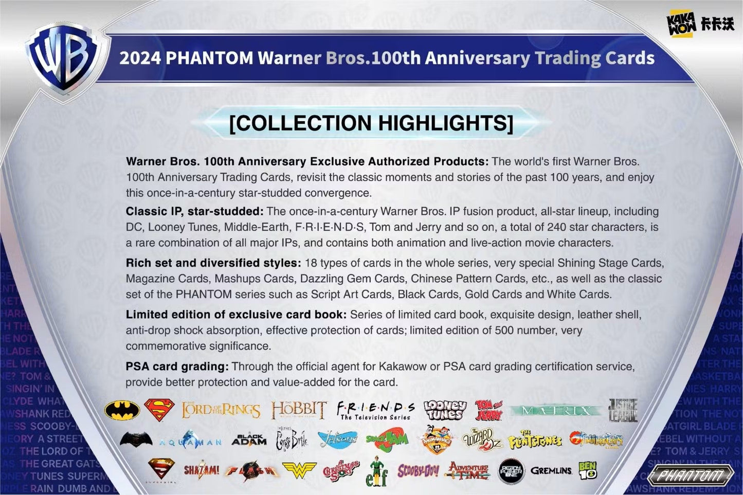 2024 Kakawow Warner Brothers Phantom 100th Anniversary Trading Cards Hobby Box - Columbia Hobby - Sports Card Boxes - Toploaders - Card Savers