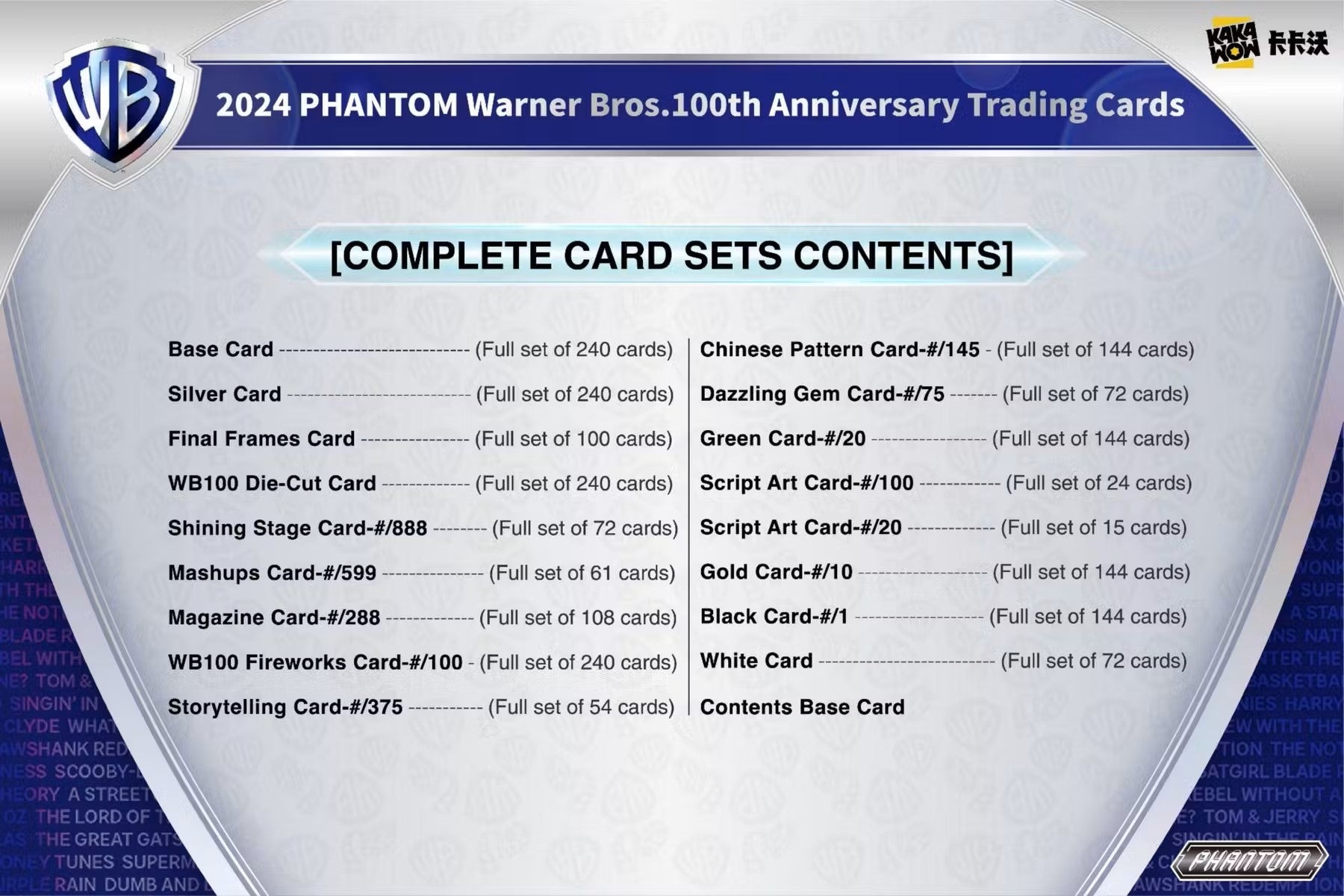 2024 Kakawow Warner Brothers Phantom 100th Anniversary Trading Cards Hobby Box - Columbia Hobby - Sports Card Boxes - Toploaders - Card Savers