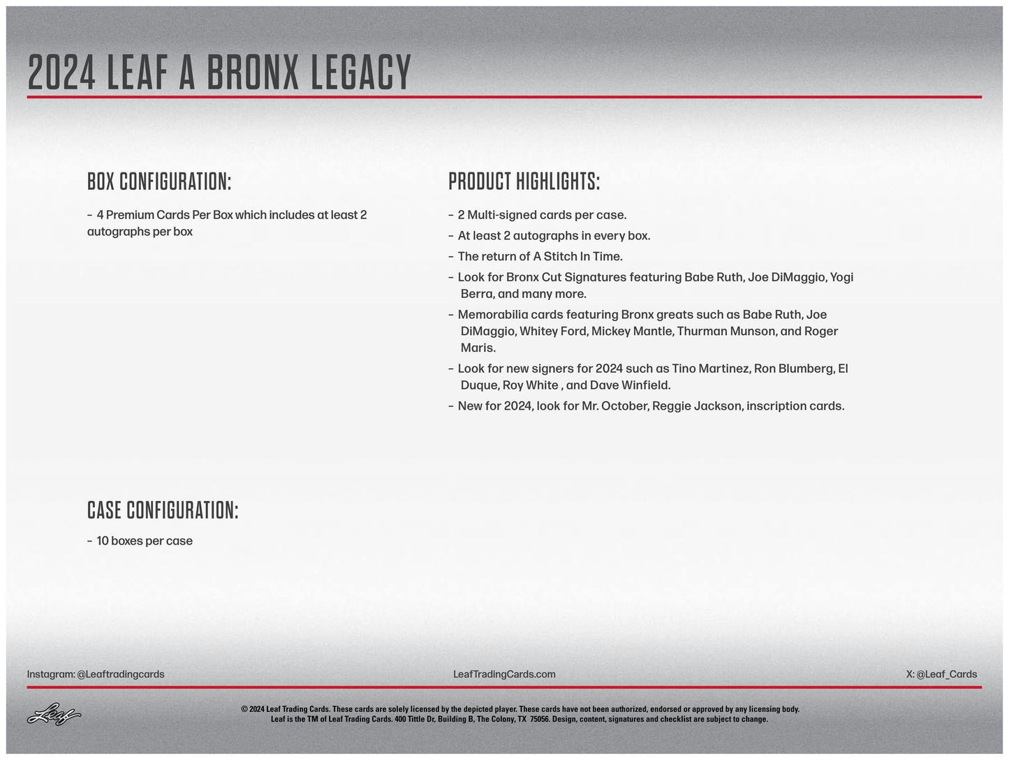 2024 Leaf A Bronx Legacy NYC Series 2 Baseball Hobby Box - Columbia Hobby - Sports Card Boxes - Toploaders - Card Savers