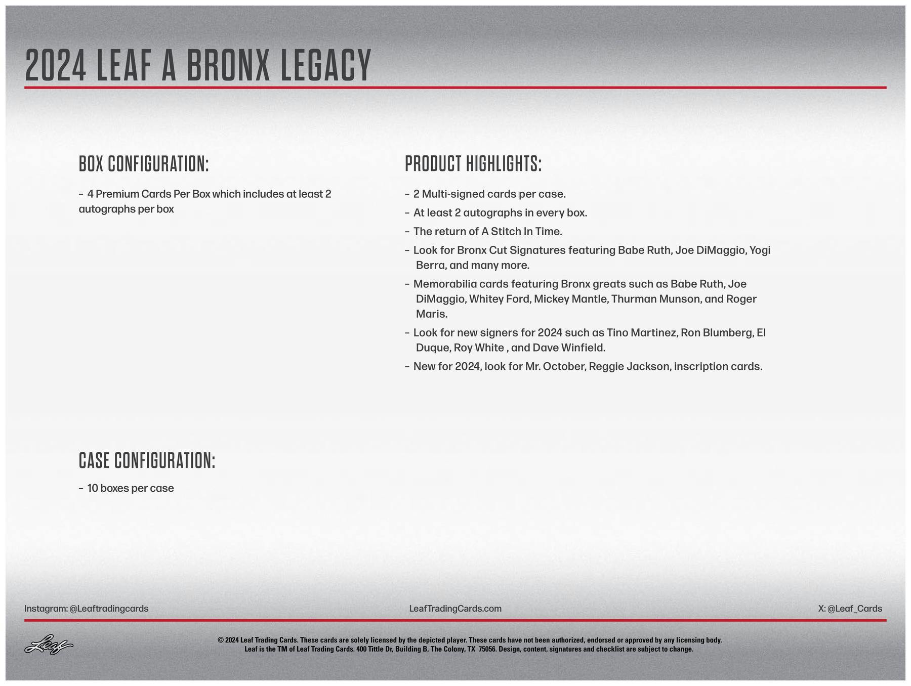 2024 Leaf A Bronx Legacy NYC Series 2 Baseball Hobby Box - Columbia Hobby - Sports Card Boxes - Toploaders - Card Savers