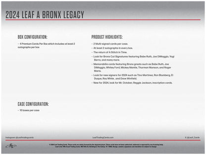 2024 Leaf A Bronx Legacy NYC Series 2 Baseball Hobby Box - Columbia Hobby - Sports Card Boxes - Toploaders - Card Savers