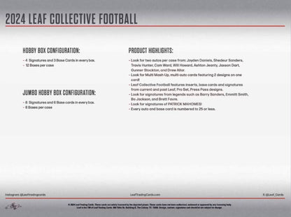 2024 Leaf Collective Football Hobby Jumbo Box - Columbia Hobby - Sports Card Boxes - Toploaders - Card Savers