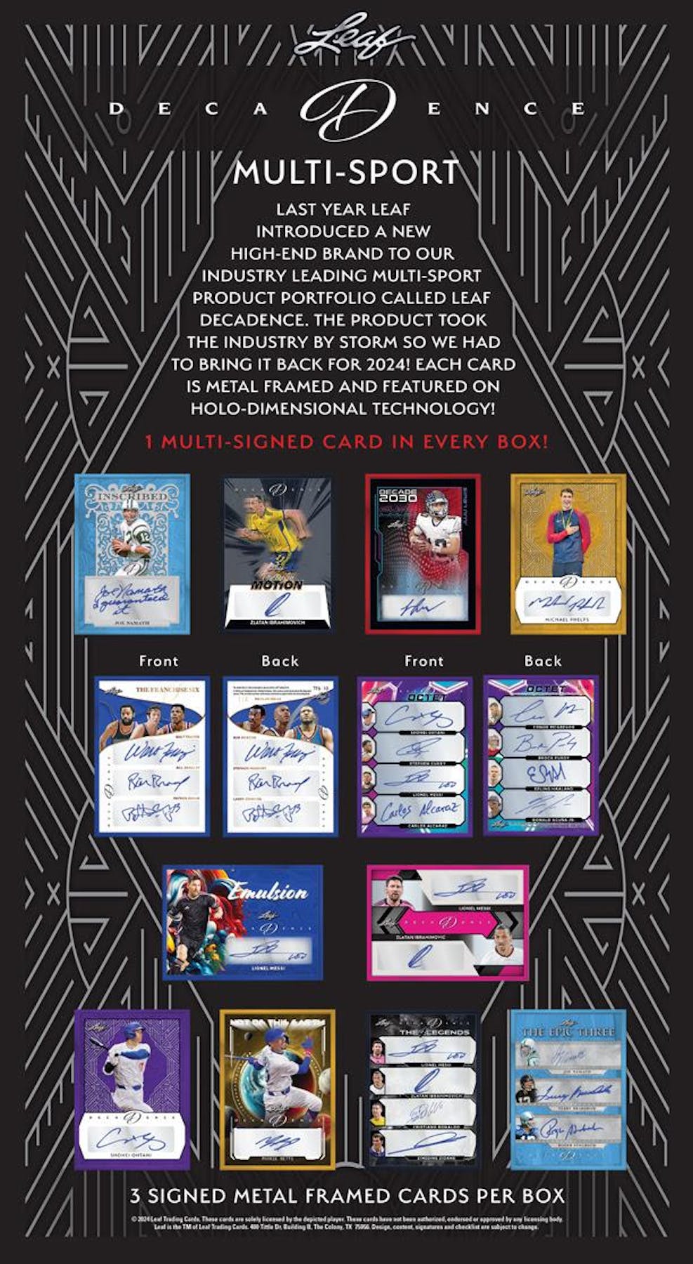 2024 Leaf Decadence Multi - Sports Hobby - Columbia Hobby - Sports Card Boxes - Toploaders - Card Savers