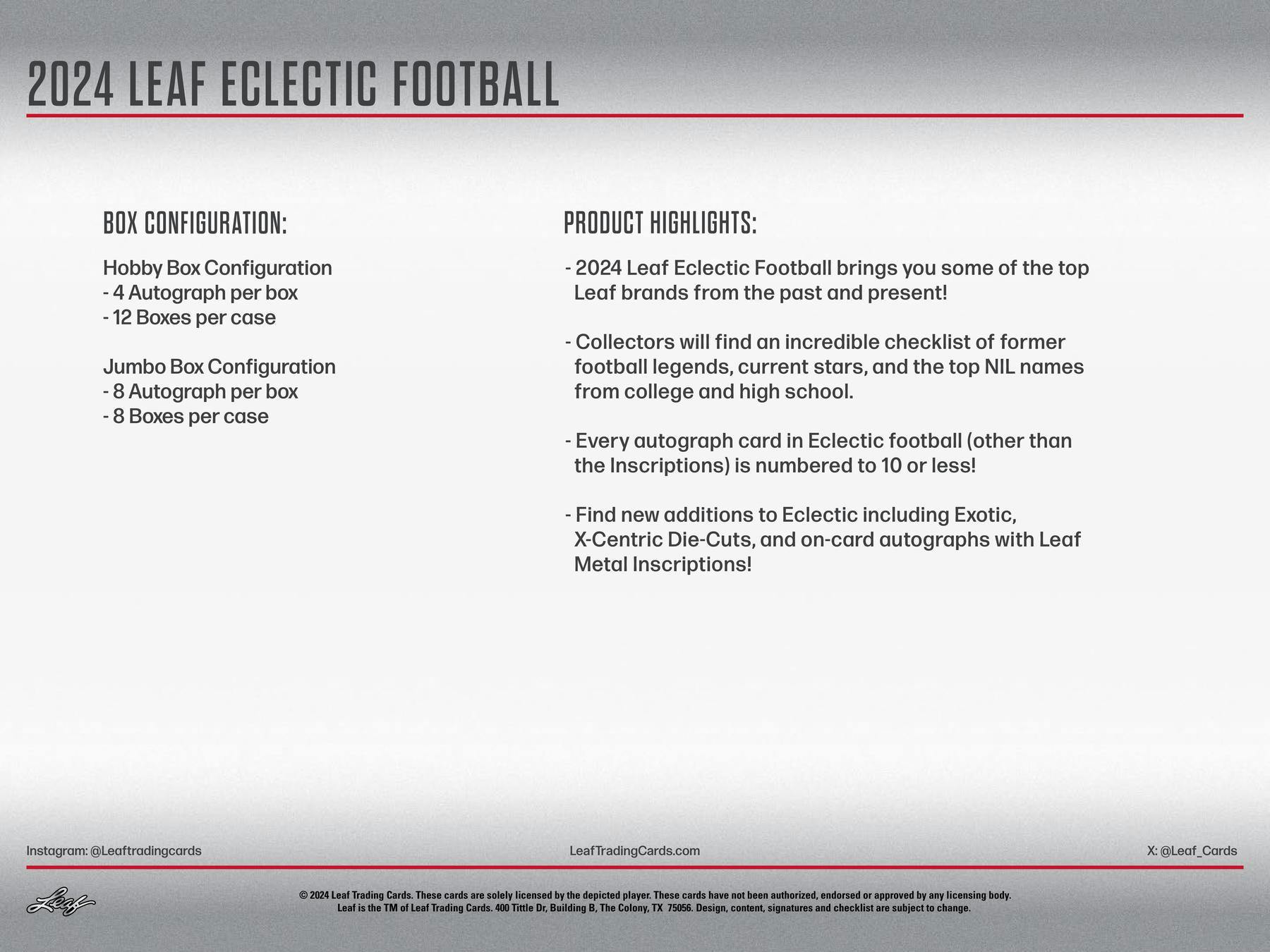 2024 Leaf Eclectic Football Jumbo Box - Columbia Hobby - Sports Card Boxes - Toploaders - Card Savers