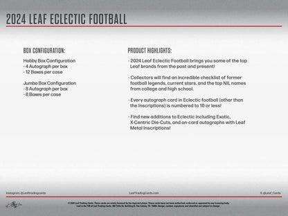 2024 Leaf Eclectic Football Jumbo Box - Columbia Hobby - Sports Card Boxes - Toploaders - Card Savers