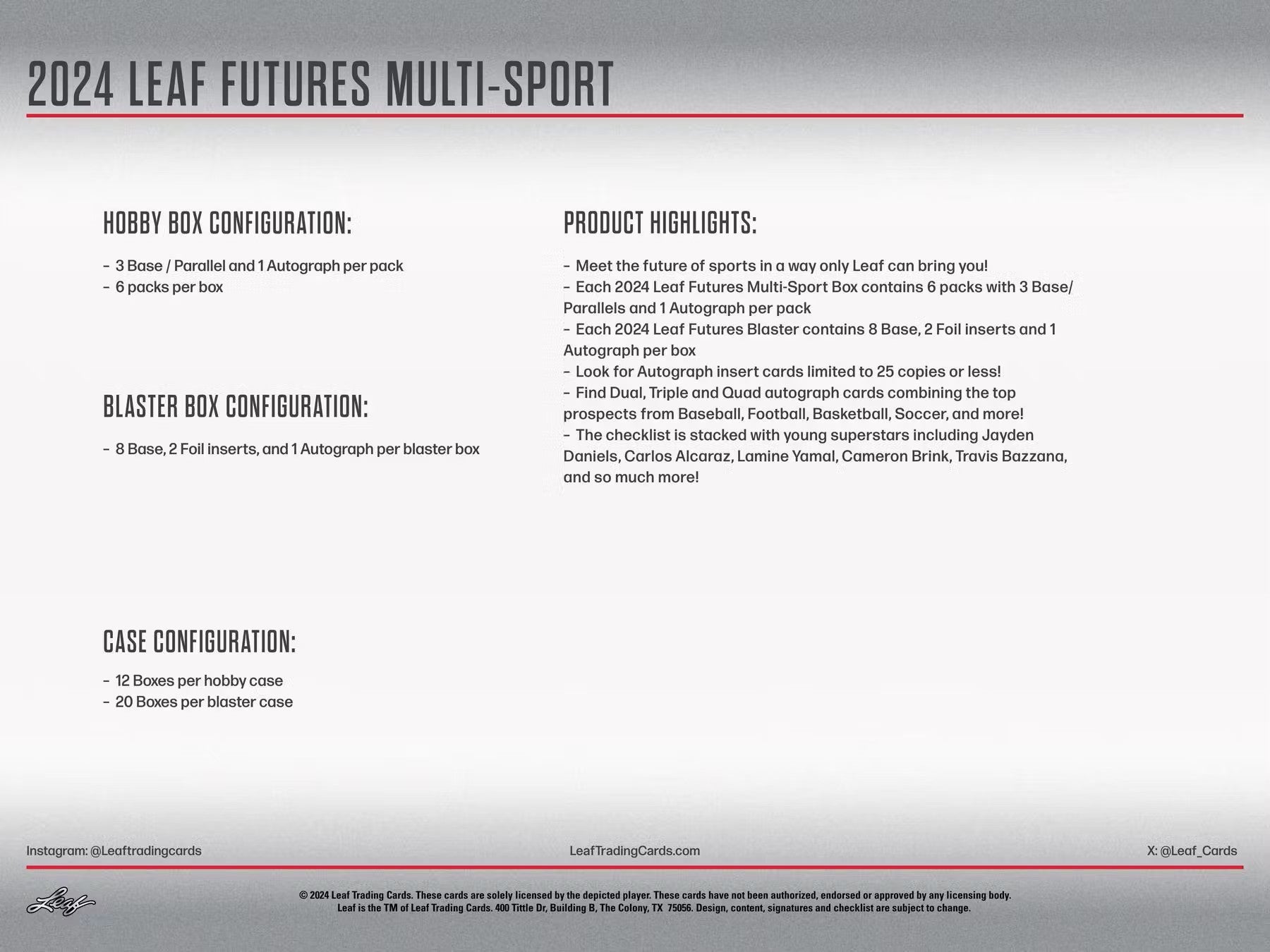 2024 Leaf Futures Multisport Hobby Box - Columbia Hobby - Sports Card Boxes - Toploaders - Card Savers
