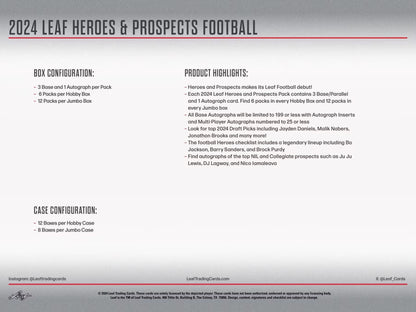 2024 Leaf Heroes & Prospects Football Hobby Box - Columbia Hobby - Sports Card Boxes - Toploaders - Card Savers