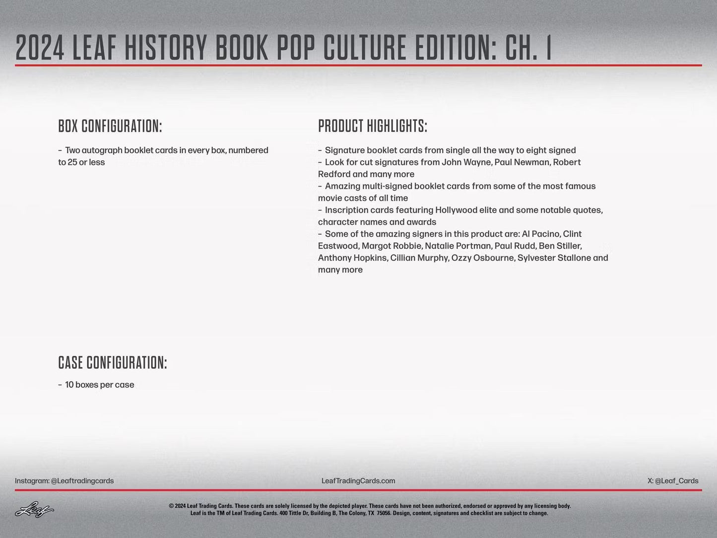 2024 Leaf History Book Pop Culture Edition Chapter 1 Hobby Box - Columbia Hobby - Sports Card Boxes - Toploaders - Card Savers