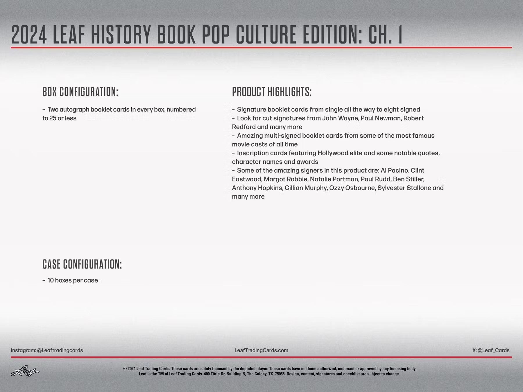 2024 Leaf History Book Pop Culture Edition Chapter 1 Hobby Box - Columbia Hobby - Sports Card Boxes - Toploaders - Card Savers