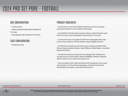 2024 Leaf Pro Set Pure Football Hobby Box - Columbia Hobby - Sports Card Boxes - Toploaders - Card Savers