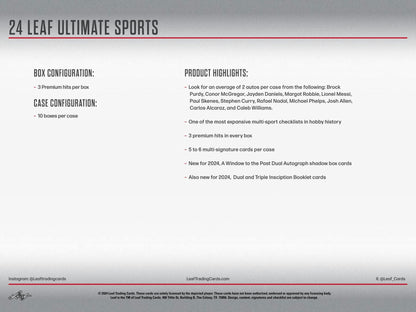 2024 Leaf Ultimate Sports Hobby Box - Columbia Hobby - Sports Card Boxes - Toploaders - Card Savers