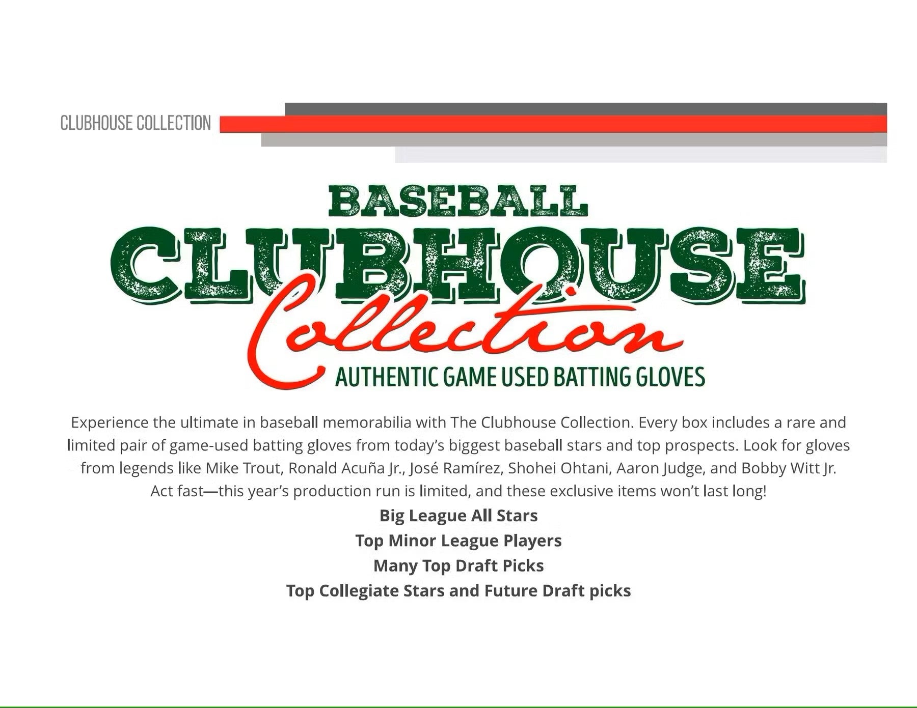 2024 Onyx Clubhouse Collection Baseball Game Used Batting Glove Hobby Box - Columbia Hobby - Sports Card Boxes - Toploaders - Card Savers