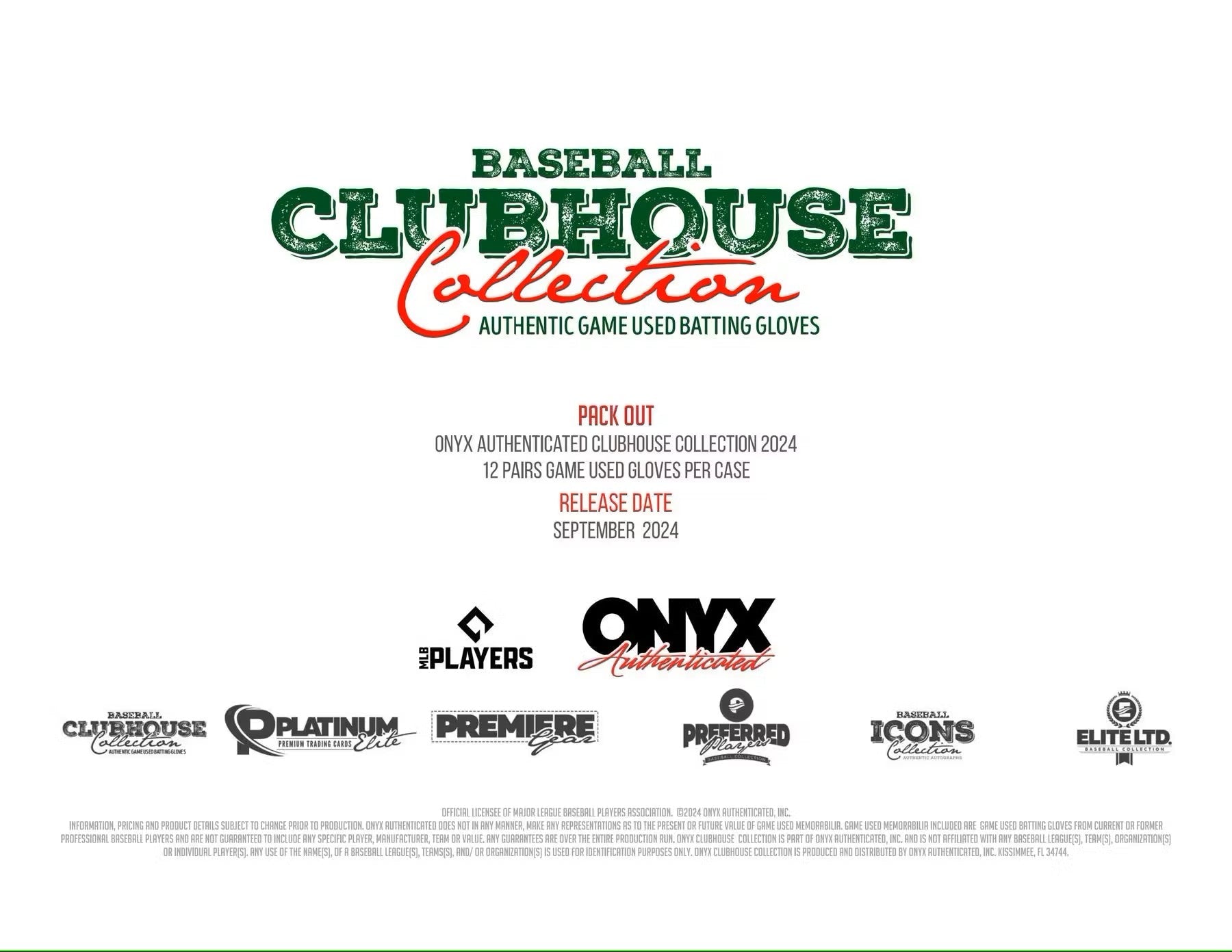 2024 Onyx Clubhouse Collection Baseball Game Used Batting Glove Hobby Box - Columbia Hobby - Sports Card Boxes - Toploaders - Card Savers