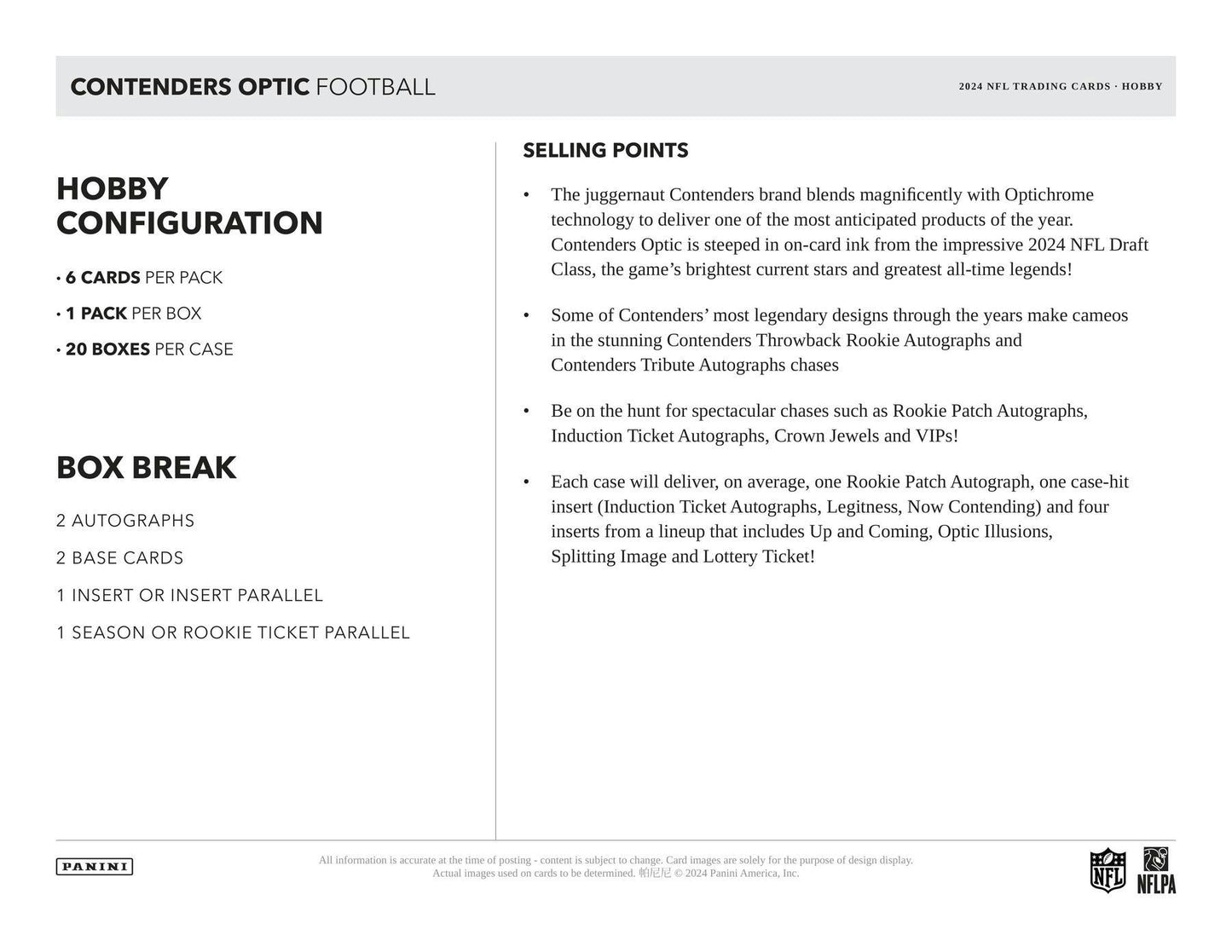 2024 Panini Contenders Optic Football Hobby Box - Columbia Hobby - Sports Card Boxes - Toploaders - Card Savers