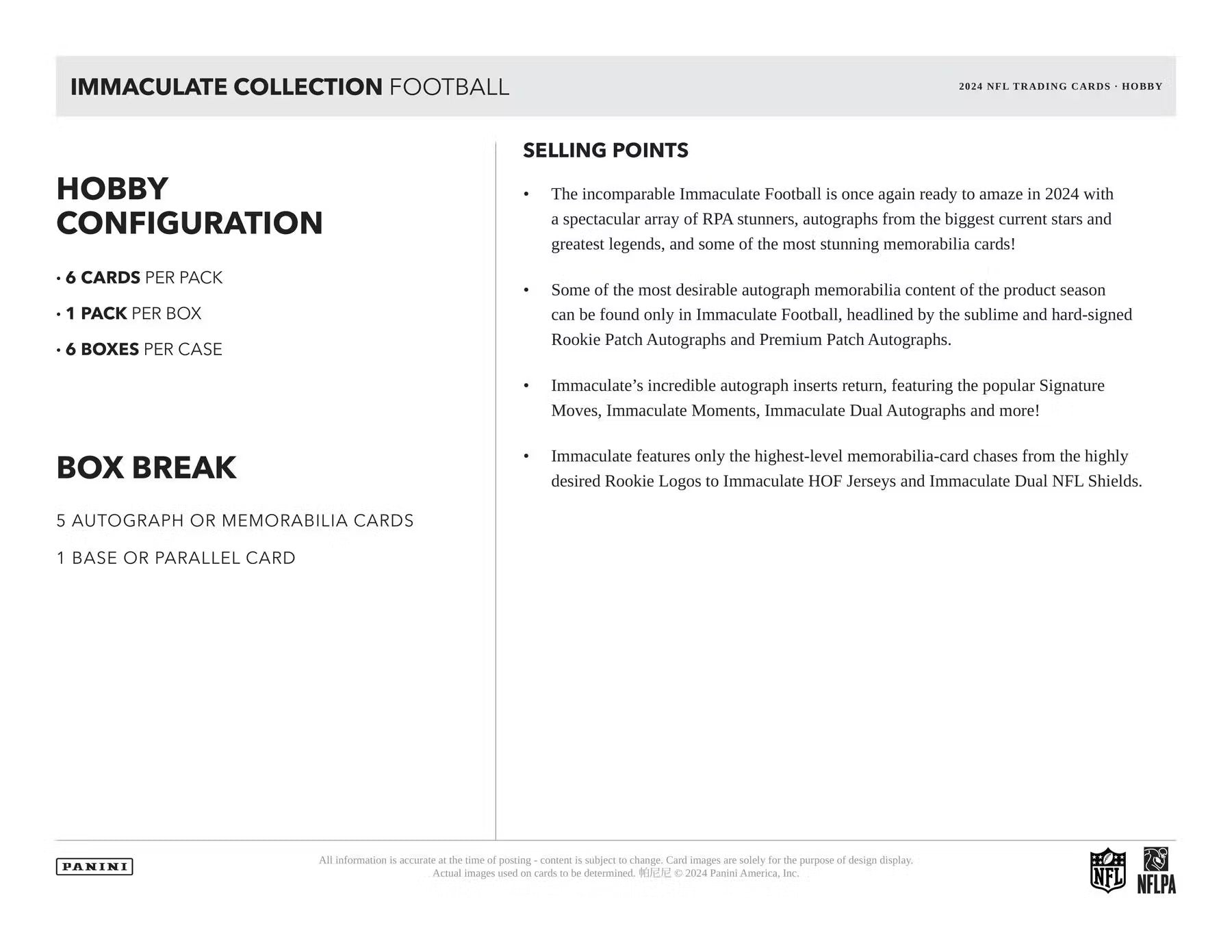 2024 Panini Immaculate Football Hobby Box | Columbia Sports Cards - Columbia Hobby - Sports Card Boxes - Toploaders - Card Savers
