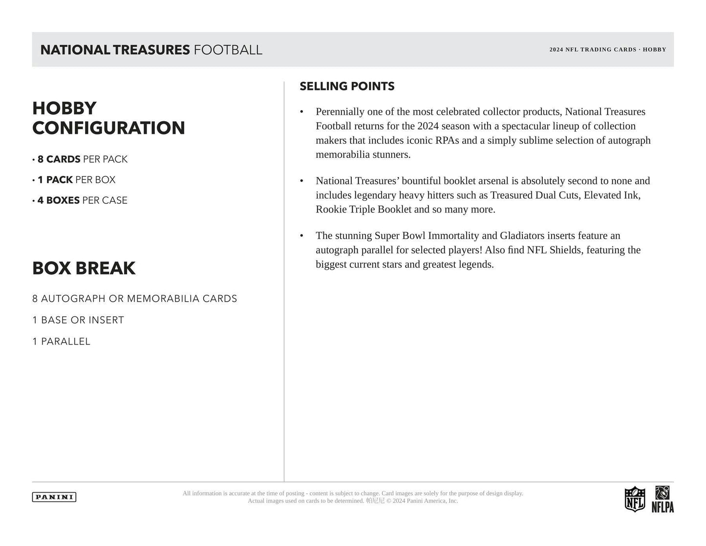 2024 Panini National Treasures Football Hobby Box | Columbia Sports Cards - Columbia Hobby - Sports Card Boxes - Toploaders - Card Savers
