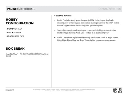 2024 Panini One Football Hobby Box | Columbia Sports Cards - Columbia Hobby - Sports Card Boxes - Toploaders - Card Savers