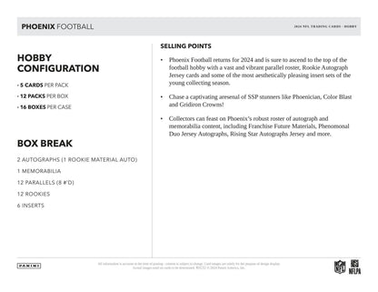 2024 Panini Phoenix Football Hobby Box - Columbia Hobby - Sports Card Boxes - Toploaders - Card Savers